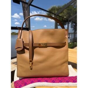 Tory Burch Lee Radziwill Limited Edition All Leather Double Bag Tiramisu Brown